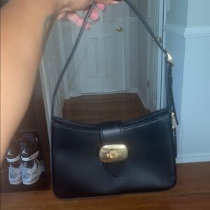 Coach Black Leather Shoulder Bag with Gold Accent